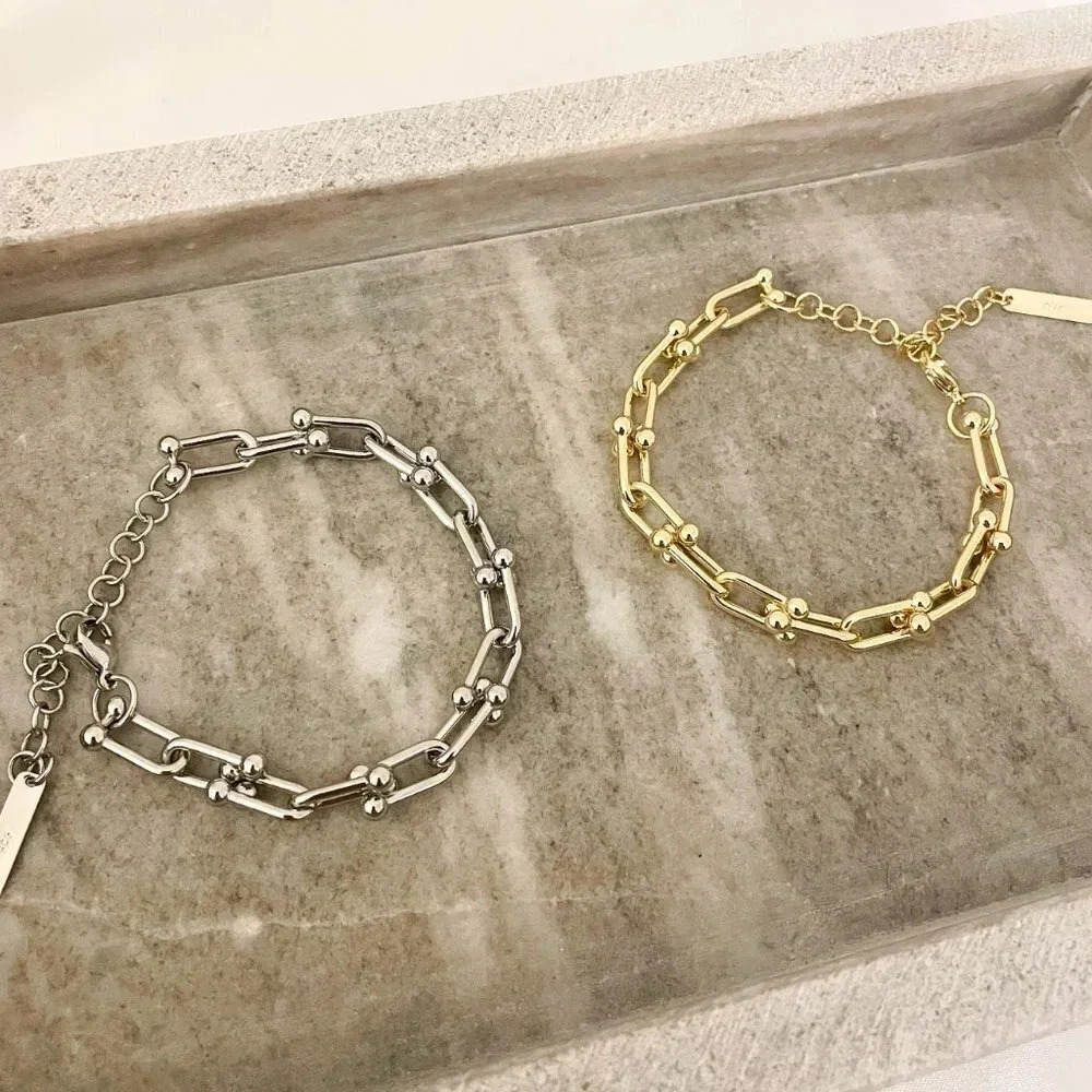 925 Sterling Silver Minimalist Bracelet U Link Hardware Chain Link Bracelet - Picture 9 of 10